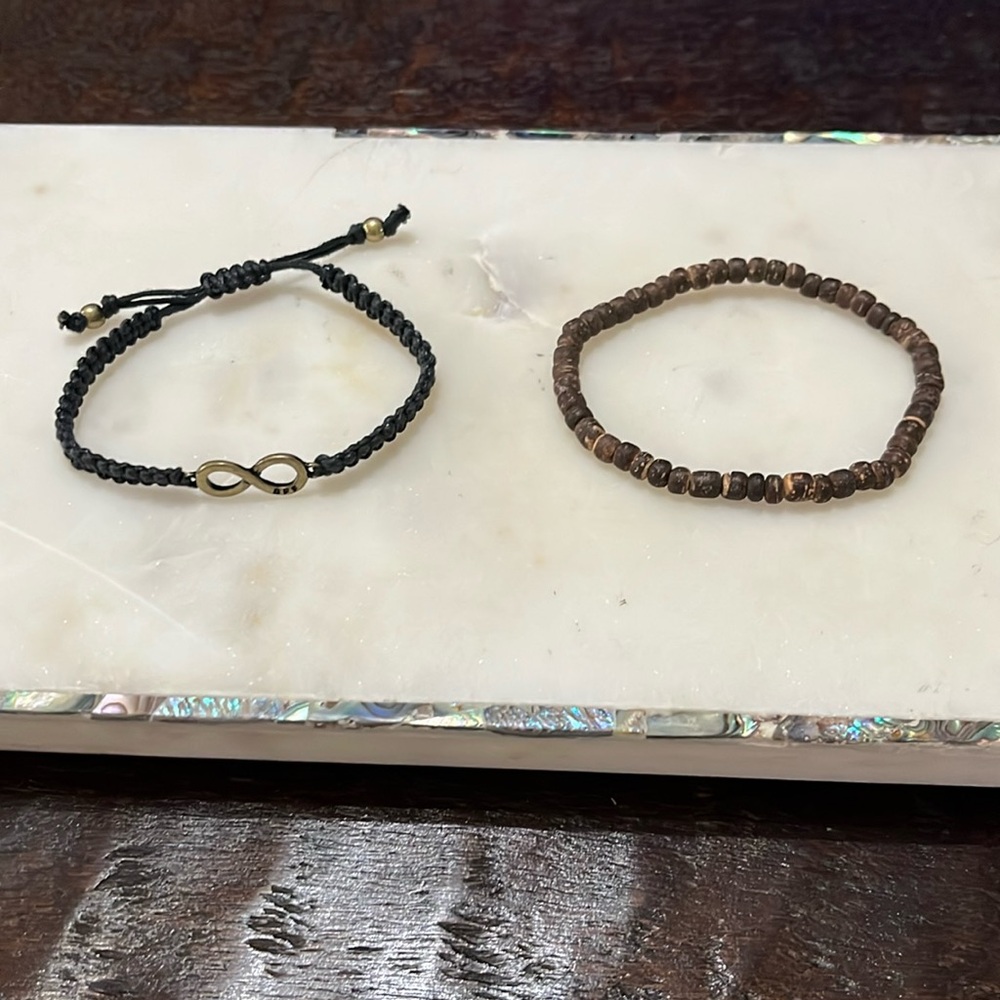 Bracelet set, BFF infinity circle & BoHo brown coconut beads brackets